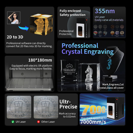 Desktop 3D Crystal Laser Engraving Machine - Subsurface Glass Etcher (150x180mm)